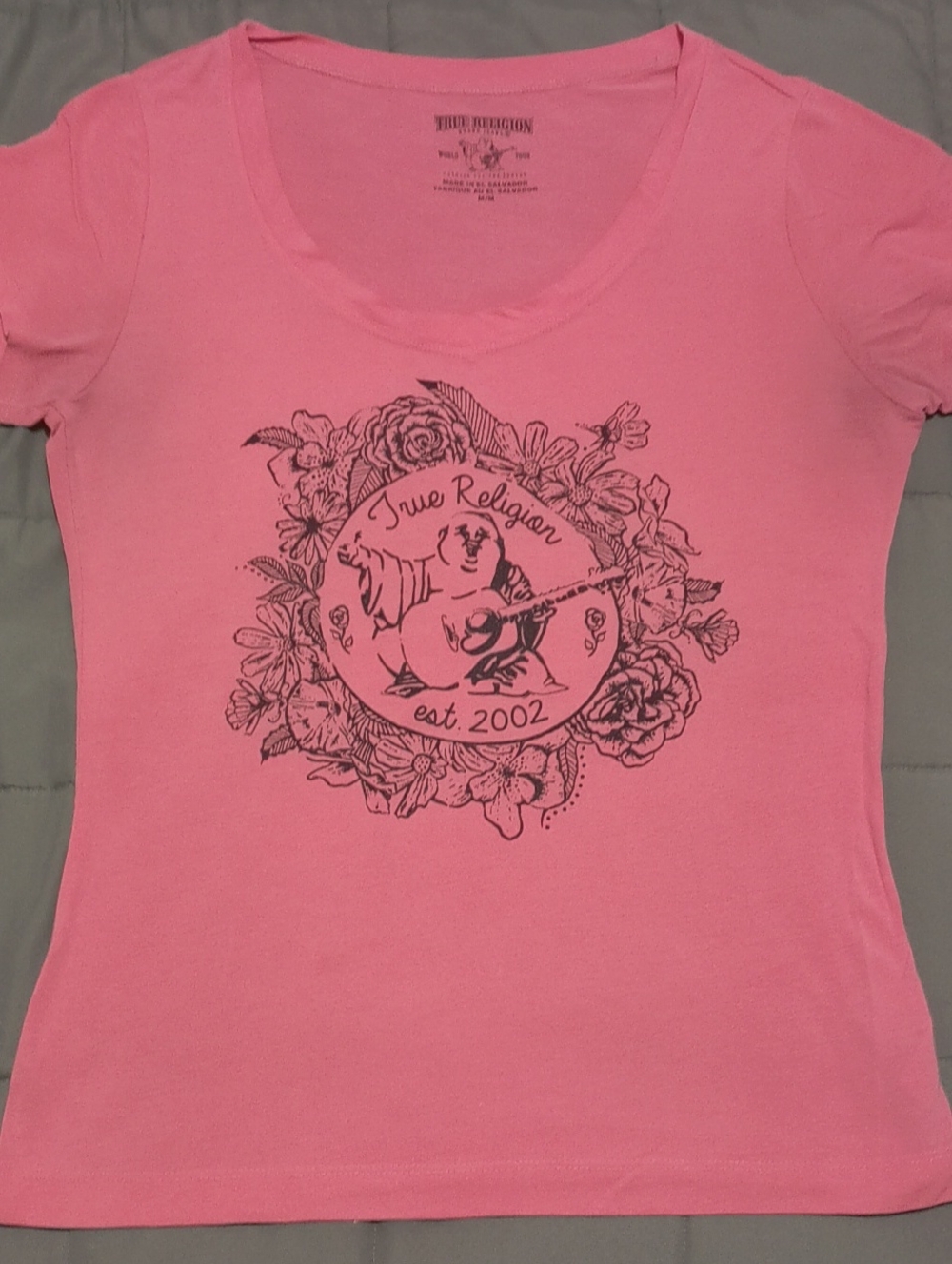 True Religion Women's Pink Graphic Scoop Neck Tee